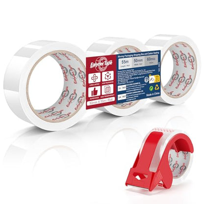 3 Rolls Transparent Packing Tape 2" x 60Yd with Dispenser Clear Tape - size: Clear, 3 Rolls - 2In x 60Yd
