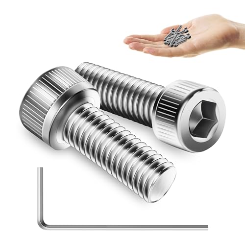 Mywish (100Sets) M4 Screw Kit, M4 x 12mm Socket Head Cap Screws Bolts, 304 Stainless Steel Allen Socket Hex Drive Bolts, Bright Finish M4 Screws with Nuts and Washers & Hex Spanner - size: M4 x 12mm