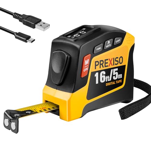 PREXISO 2-in-1 Digital Tape Measure, 16Ft Rechargeable Measuring Tape - color: Yellow