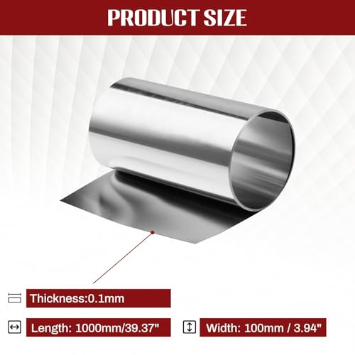 304 Stainless Steel Foil Roll, 0.1mm x 100mm x 1M Stainless Steel Sheet, Metal Foil for Crafts, Electronic Equipment, Industry Machinery, Hardware - size: 0.1mm x 100mm x 1M