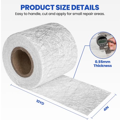Fiberglass Mat Roll, 4 Inch x 10 Yards, 1.5 oz Chopped Strand Repair Mat - size: 4in×10yd