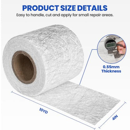 Fiberglass Mat Roll, 4 Inch x 10 Yards, 1.5 oz Chopped Strand Repair Mat - size: 4in×10yd