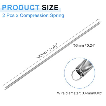 uxcell 2Pcs Extension Springs, 0.4x6x300mm/0.02x0.24x11.81in 304 Stainless Steel Extended Compression Spring Steel Dual Hook Tension Springs for Machinery Construction Home Repairs - size: 0.4x6x300mm