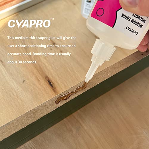 Cyanoacrylate (CA) Super Glue by CYAPRO, Strong CA Adhesive 2 oz, Medium Thick, 750 CPS Viscosity Cyanoacrylate Adhesive for Plastic Repair, Car, Boat Model, Metal & Glass, 2 ounce - size: 2 ounce