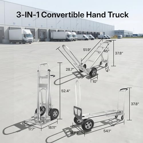 NORTHSKY 3-in-1 Convertible Hand Truck & Platform Cart, 770 lbs Heavy Duty Aluminum Dolly with 10" Solid Rubber Wheels&Folding Nose Extension – Ergonomic Anti-Slip Handle for Transporting & Moving
