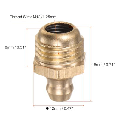 HARFINGTON 15pcs Brass Straight Grease Fitting M12x1.25mm Metric Thread Hydraulic Grease Nipple Accessories for Car - size: M12x1.25