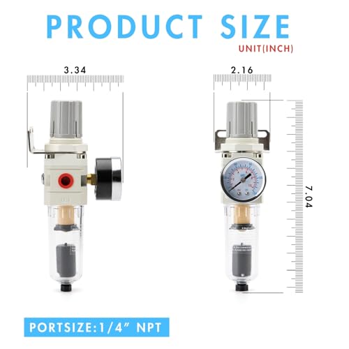 1/4" NPT Air Pressure Regulator Water Separator for Air Compressor Regulator Combo with 0-150 psi Gauge Auto Drain 5 Micron Brass Filter Poly Bowl Metal Bracket - size: 1/4" NPT, style: Auto Drain
