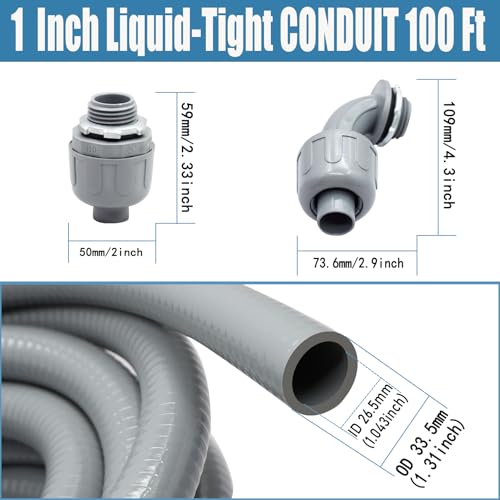 1 Inch Liquid-Tight Conduit and Connector Kit, 100 FT - size: 1 Inch 100 Ft