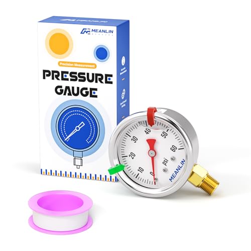 MEANLIN MEASURE 0~60Psi Stainless Steel Liquid Filled Pressure Gauge, 1/8" NPT 1.5" Luminous Dial, Glycerin Filled for Water Oil Air Lower Mount with 2PCS Snaps - color: Lower Mount, size: 0-60Psi
