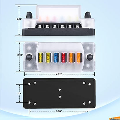 Nilight 6 Way Fuse Block with Negative Bus 12V Blade Fuse Holder ATC/ATO Standard Fuse Box Label Stickers Waterproof Cover Fuse Panel for Automotive Cars Trucks RVs Campers Vans, 2 Years Warranty - color: 6 Way Fuse Block