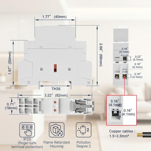 Heschen 25A 2 Pole Modular AC Contactor 2NO, 24V AC Coil - color: 24V AC Coil, size: 25 Amp