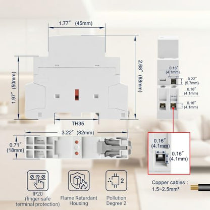 Heschen 25A 2 Pole Modular AC Contactor 2NO, 24V AC Coil - color: 24V AC Coil, size: 25 Amp