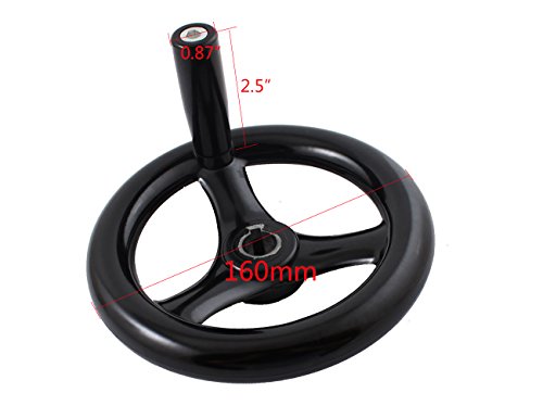 3 Spoked 6.3 inch Hand Wheel with Revolving Handle for Milling Machine Industrial Lathe,16mm Hole Diameter - size: 160mm Dia.