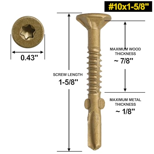 #10 x 1-5/8 Self-Tapping Trailer Deck Screws,120PcsT25 Star Bits Screws - color: Gold, size: #10 x 1-5/8in 120pcs