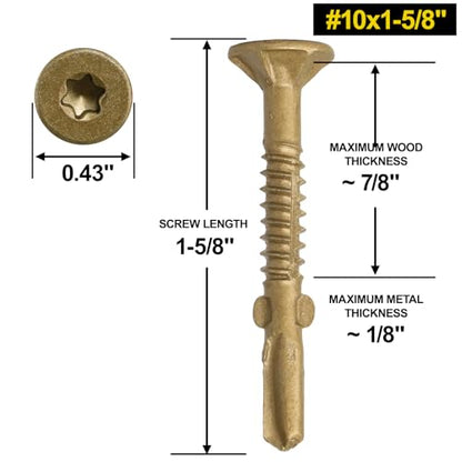 #10 x 1-5/8 Self-Tapping Trailer Deck Screws,120PcsT25 Star Bits Screws - color: Gold, size: #10 x 1-5/8in 120pcs