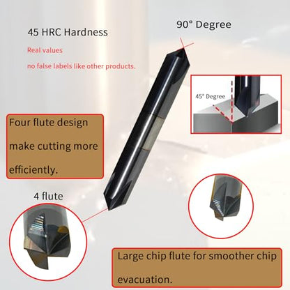 3/8" Chamfer Mill, Carbide, 4 Flute, 90°, Double End, AlTiN Coated - size: 90 degree double end 3/8"*3/8"*2-1/2"