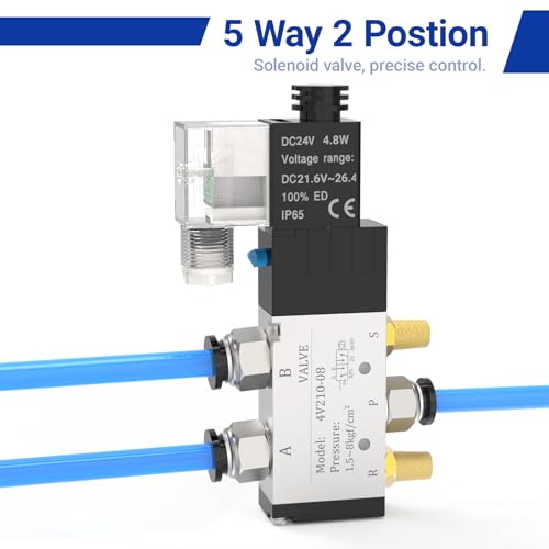 4V210-08 5-Way/2-Position Electric Solenoid Valve 1/4"NPT – Pilot-Operated DC24V, Aluminum Body with Lampshade Junction Box - size: DC24V-Junction Box