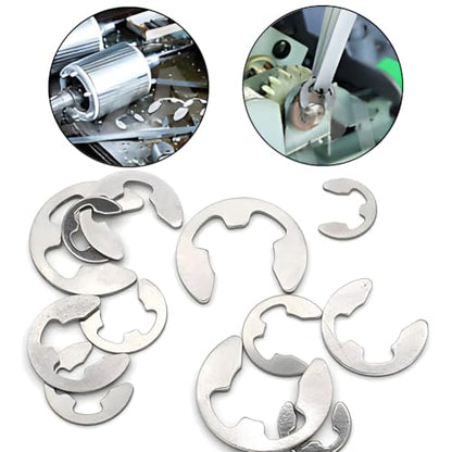 200Pcs E Clip Retaining Rings Assortment Set 304 Stainless Steel M1.5-M10 E Clip Assortment Kit for External Retaining Rings Washer Bearings, Gears, Pulleys, Axles, with Storage Boxes