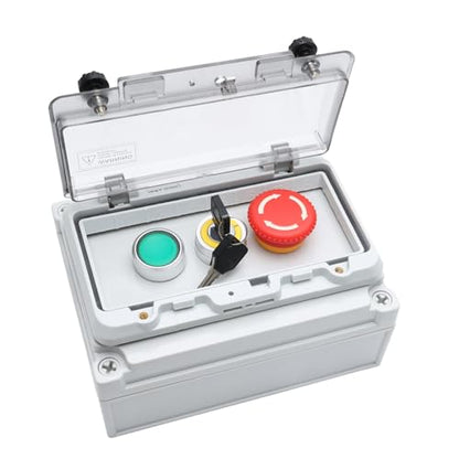 APIELE IP67 Outdoor Waterproof Button Switch Box Emergency Stop Button Switch Key Button Switch and Green Instantaneous Button Switch with Protective Cover Anti-Misoperation Switch - style: Green Button Switch/Key Switch/EMG Stop Switch+Box