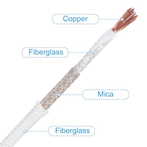 PATIKIL 16.4Ft 14AWG High Temperature Wire, -60-350 Degrees Celsius Mica Glass Fiber Electronic Wire Insulated Heat Resistant Electronical Flexible Cable for Lamp Boiler Heater, White - size: 14AWG
