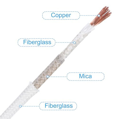 PATIKIL 16.4Ft 14AWG High Temperature Wire, -60-350 Degrees Celsius Mica Glass Fiber Electronic Wire Insulated Heat Resistant Electronical Flexible Cable for Lamp Boiler Heater, White - size: 14AWG