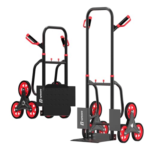 Stair Climbing Hand Truck 770lb，Heavy Duty Dolly Cart for Stairs，Thickened Upgraded Steel Tube Folding Stair Climbing Trolley with Six Wheels and Telescoping Handle - color: Red+black