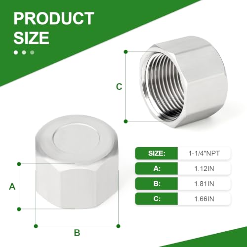 TAISHER 2Pcs 316 SS Hex Pipe Cap, 1-1/4" Female NPT Thread Pipe Fitting - size: 1-1/4"FNPT(316 Cap)