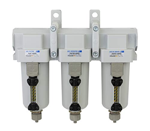 PneumaticPlus SAFU460-N06-MEP Air Particulate (10 µm), Oil Removing (0.1 µm), Coalescing (0.01 µm) Filter Combo, 3/4" NPT, Metal Bowl w/Manual Drain