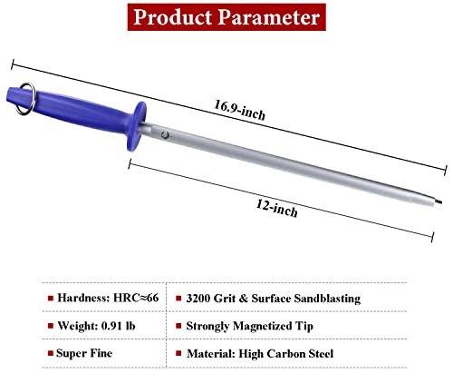 Honing Steel Knife Sharpener Steel Round 12 IN for Kitchen Knife - color: Blue Round 12-IN