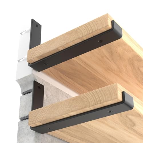 LEOPO 8 inch Shelf Brackets 6-Pack, 1/5" Thick Floating Shelf Bracket - color: black-6 pack, size: 7.25"