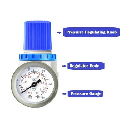 Air Compressor Pressure Regulator Kit,1/4 Inch NPT Mini Air Pressure Regulator with 0-150 PSI Gauge and Bracket for Compressed Air System Air Drying System (Blue)