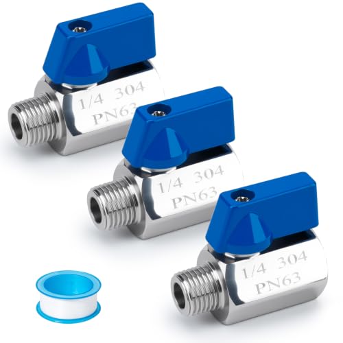 3 Pack 1/4" Mini Ball Valve, 304 Stainless Steel FNPT x MNPT Shut Off Valve - size: 0.25 Inch