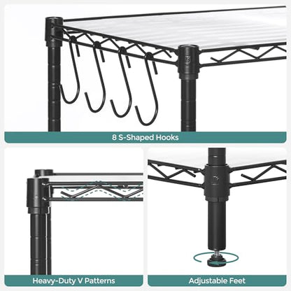SONGMICS 5-Tier Storage Shelves, Adjustable Wire Shelving Unit, 8 Hooks - color: Ink Black, size: 5 Tiers (11.8"D x 35.4"W)
