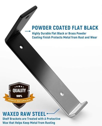LEOPO 8 inch Shelf Brackets 6-Pack, 1/5" Thick Floating Shelf Bracket - color: black-6 pack, size: 7.25"