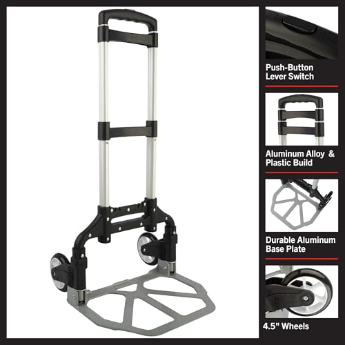 Folding Hand Truck - Dolly Cart with 154lb Capacity - Lightweight and Compact Aluminum Folding Cart with Telescoping Handle for Moving by Stalwart - size: 154lb Capacity