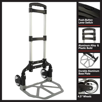 Folding Hand Truck - Dolly Cart with 154lb Capacity - Lightweight and Compact Aluminum Folding Cart with Telescoping Handle for Moving by Stalwart - size: 154lb Capacity