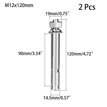 2 Pcs M12 x 120mm 304 Stainless Steel Expansion Bolt External Hex Expansion Screw Bolt Sleeve Anchor，Pool Safety Cover Expansion Bolts，for Concrete - size: M12 x 120mm