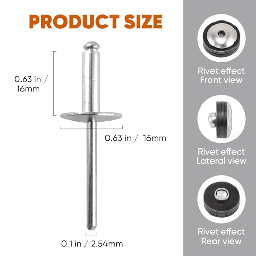 ALLCLEAN (100 pcs) 3/16 * 5/8" Large Flange Open End Aluminum Blind Rivets,4.8 * 16 Pop Blind Rivet - color: Silver, size: 3/16"*5/8"