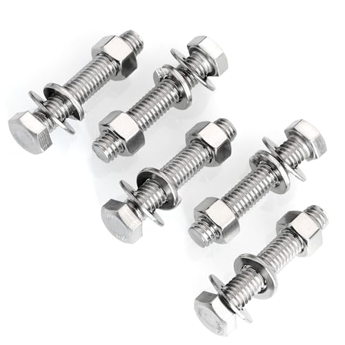Mywish (6 Sets) 3/8-16x2 Hex Head Nuts and Bolts with Flat & Lock Washers, 304 Stainless Steel 18-8, Fully Threaded, 3/8 Bolts, Hex Bolts Metric Bolt Assortment - size: 3/8-16 x 2 (6 set)