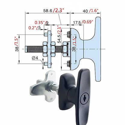 2PCS T-Handle Lock Latch Shed Door T-Handle Lock kit for Truck Cabinet Garage Door Lock Camper Shell Locks and Keys - size: 3.3"x3.9"