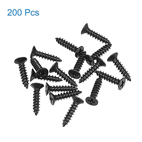 uxcell M3.5 x 16mm Wood Screws Phillips Flat Head Carbon Steel Self Tapping Screws Black 200pcs - size: M3.5 x 16mm