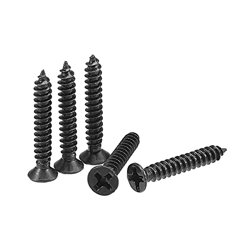uxcell M3x20mm Wood Screws Phillips Flat Head Carbon Steel Black 200pcs - size: M3 x 20mm