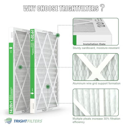 TRIGHTFILTERS 14x20x1 Air Filter 6 Pack, Durable MERV 8 Pleated Home HVAC AC Furnace Filters, Lightweight Compact Air Conditioner Filter Replacement - size: 14x20x1-6pack