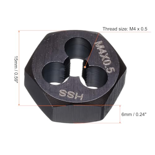 HARFINGTON Hex Threading Die M4 x 0.5 Metric Thread Right Hand High Speed Steel Rethreading Fixed Die Screw Cutting Tapping Repair Tool - size: M4 x 0.5