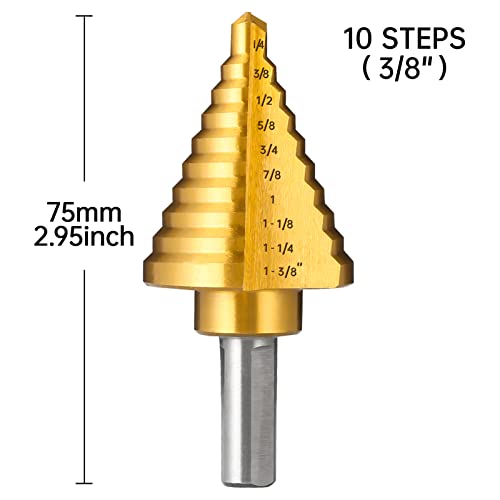 1/4" to 1-3/8" Titanium HSS Step Drill Bit for Metal Unibit - size: 1/4" to 1-3/8"