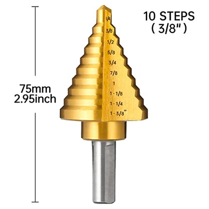 1/4" to 1-3/8" Titanium HSS Step Drill Bit for Metal Unibit - size: 1/4" to 1-3/8"