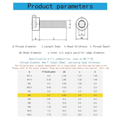 M4-0.7 x 15mm Socket Head Cap Screws Metric, Hex Socket Screw, Allen Socket Drive, 304 Stainless Steel (A2-70), Full Thread, Bright Finish, Machine Thread, DIN912,30 Pcs - size: M4-0.7 x 15mm（30 Pcs）