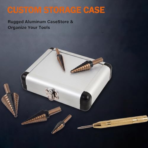 5PCS Step Drill Bits with Automatic Center Punch - size: 6Pc Step Drill Bits