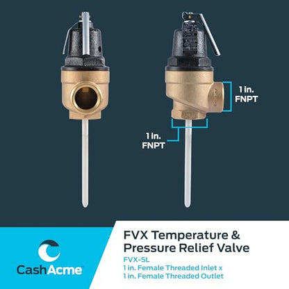 Cash Acme 1 Inch FVX-5L Female Inlet Commercial Temperature and Pressure Relief Valve, Brass Plumbing Fitting, 15638-0150 - size: 1 in. FVX-5L