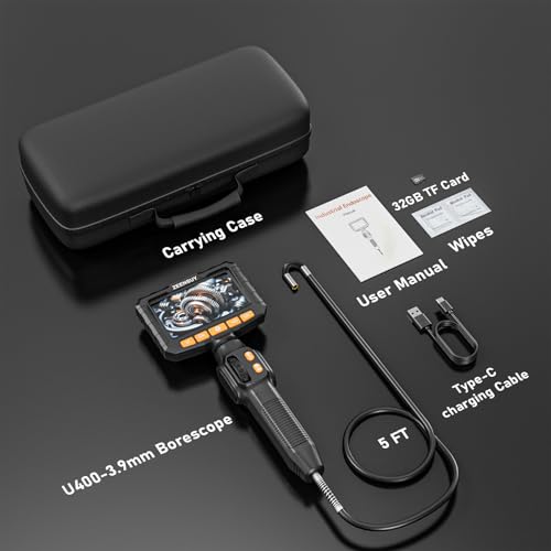 3.9mm Two-Way Articulating Borescope, Endoscope Camera with Light